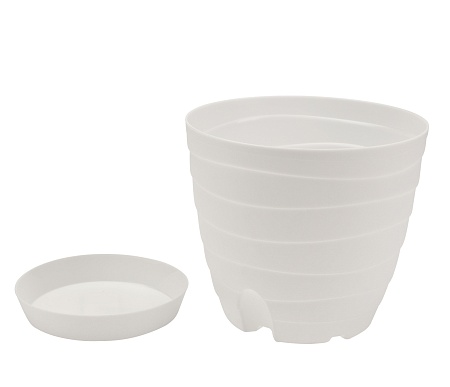 Кашпо пластм. "Бриз" 1,7л d верха 162мм h144мм с поддоном, прикорн.поливом Белый *1/10