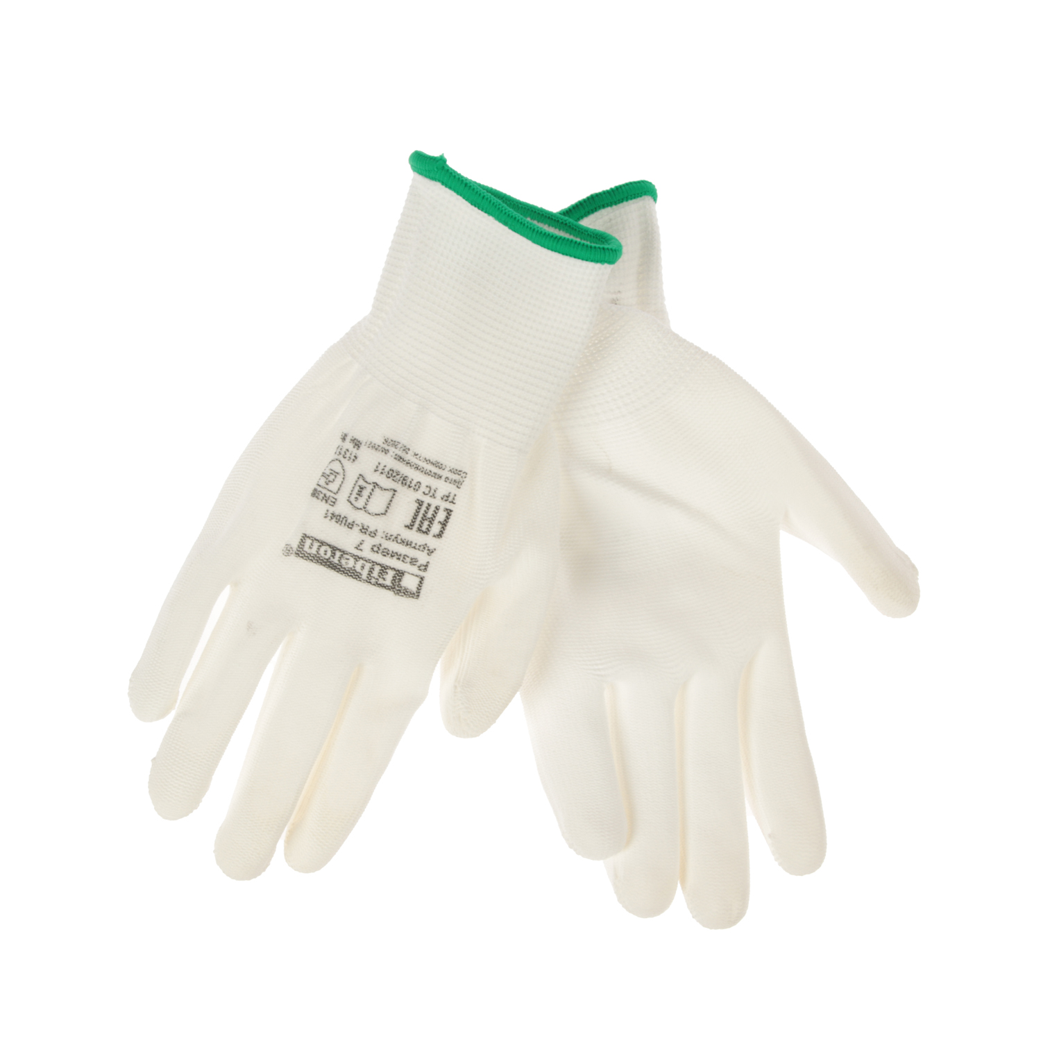 Перчатки рабочие полиэстер, с полиуретановым обливом, Белые, р-р 7(S) PR-PU041  "Fiberon"12/120