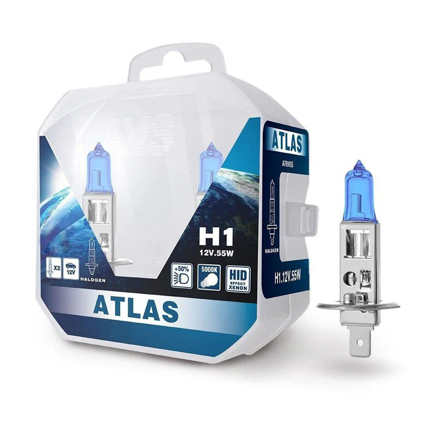 Лампа 12В H1 55Вт (5000К) дальнего света галогенная 2 шт бокс AVS Atlas