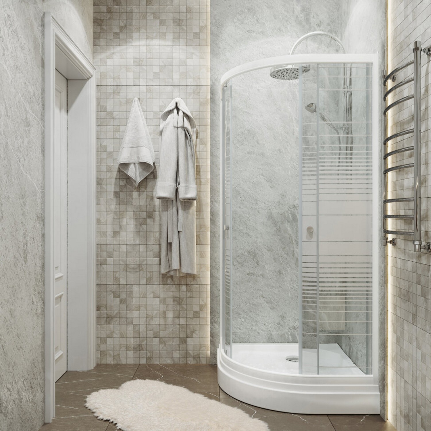 Душевой уголок 90*90*191 А1 "Стандарт"АКВА - ПОЛОСЫ,полукруг, низ. поддон (3 места+сифон D90мм)*1