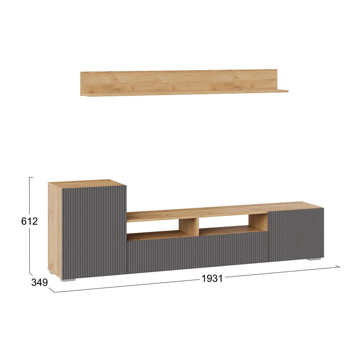 Гостиная Сильвия 1931*349*612 мм тип 2 НМ для общей комнаты Дуб Крафт золотой, Графит матовый*1