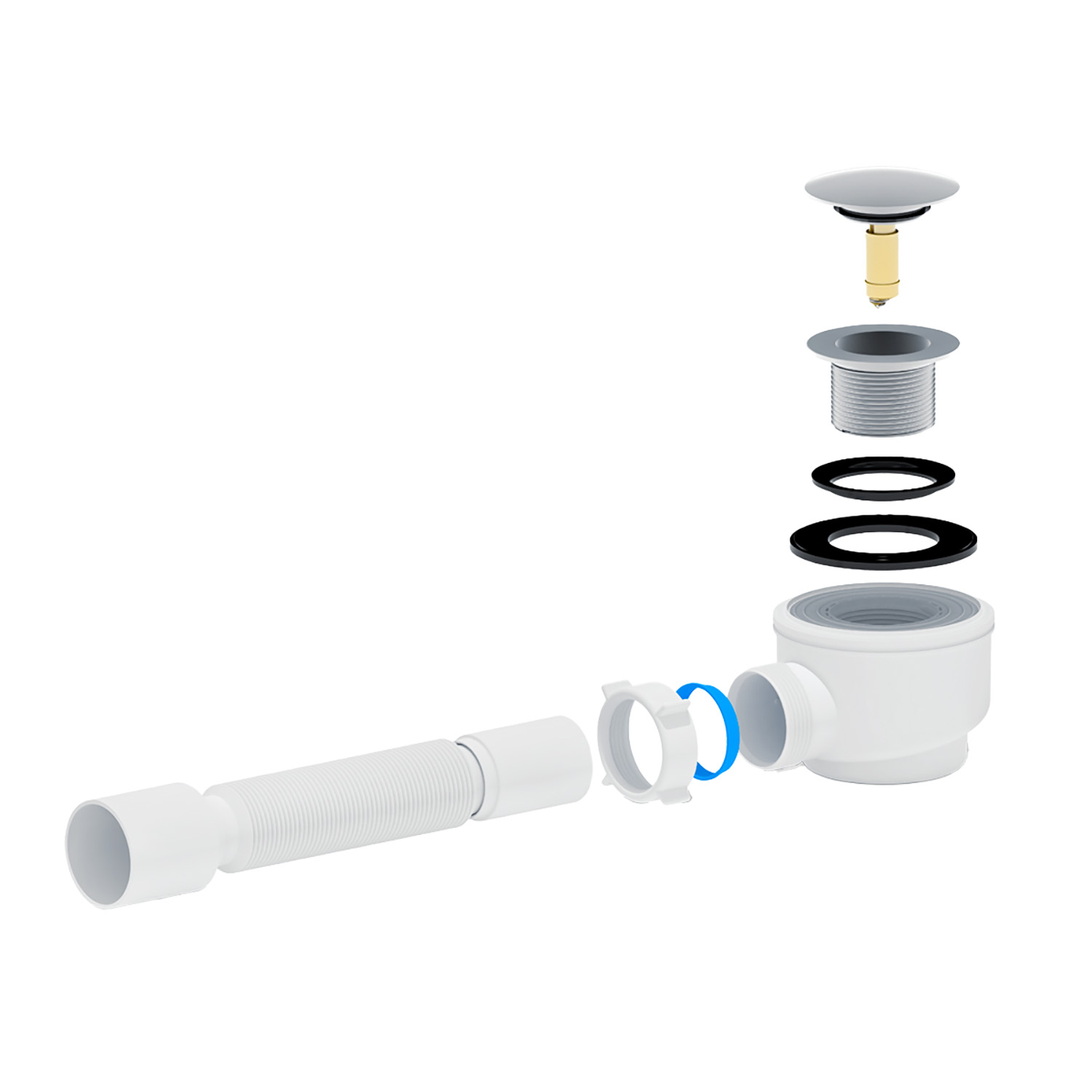 Сифон для душевого поддона 1 1/2",*50/60 Ани хром с гиб.трубой 375*40/50 клик-клак Е415СL *1/8