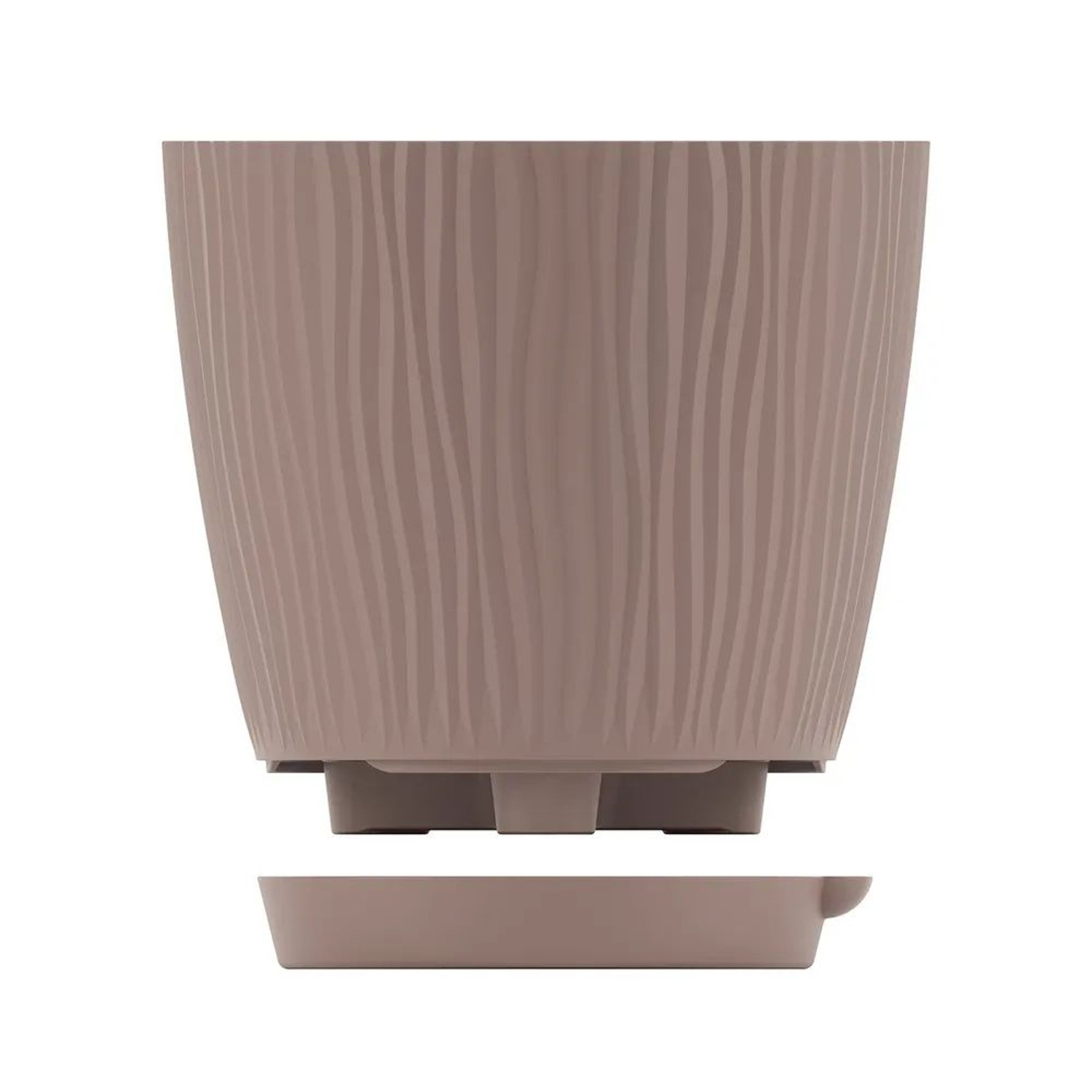 Кашпо пластм. "Флис" 1,2л d верха 135мм h125мм с поддоном, прикорн.полив Какао М8438 *1/24