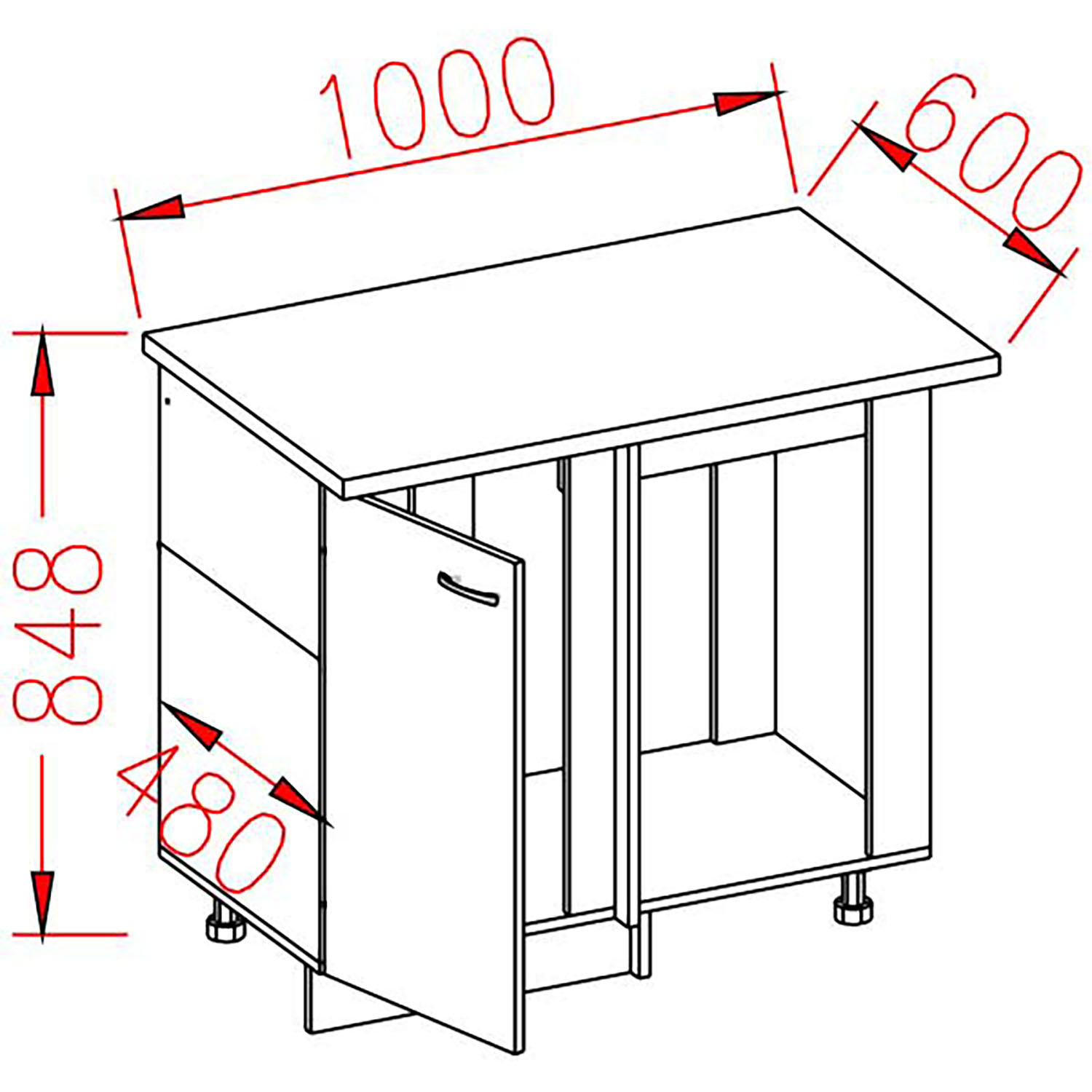 Шкаф напольный угловой 1000х850х600 мм BROZEX-WOOD Camellia, правый, с дверцей, серый / юта