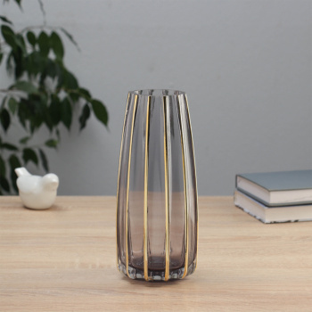 Ваза «Милагрос», классика полосы вертикаль, d=6 см, 21×9 см, стекло, серая