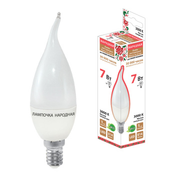 Лампа светодиодная 7W Е14 свеча на ветру 3К теплый WFC37 Народная SQ0340-0191 *10/100