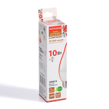 Лампа светодиодная TDM Народная, Е27, свеча на ветру WFC37, 10 Вт, 800 Лм, теплый белый свет