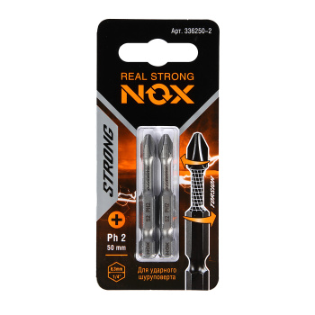 Бита крестовая PH2х 50мм (2шт) торсионная S2 хвостовик1/4"Е STRONG арт.336250-2 NOX *10/50/100