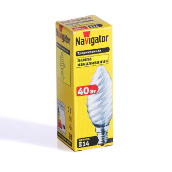 Лампа накаливания Navigator, Е14, витая свеча, 40 Вт, 388 Лм, теплый белый свет