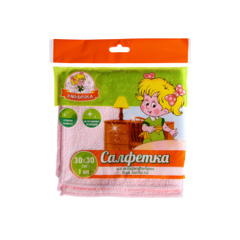 Салфетка д/уборки д/мебели микрофибра 30х30см "Умничка" CM30/F/P ("МультиПласт") *1/60