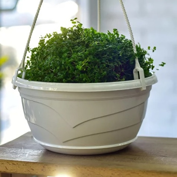 Кашпо пластм. подвесное "Венеция" 6л d верха285мм,с поддоном Белый БЕЗ подвеса "5plast.ru"*1/10