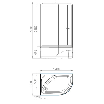 Кабина душевая120*80*218 Deligh128R high поддон выс.проз.,б/эл,ст.голуб DOMANI-Spa 3уп РАСПРОДАЖА