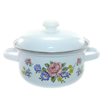 Кастрюля стальн. эмалир. 2,0л d180мм металл.кр.с пл.р.,об.нерж.,с Деколью С-1510АП2/4 *1/4