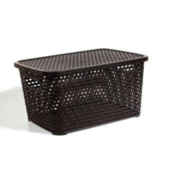 Корзина для хранения пластм. "Ротанг" 370х280х190мм с Крышкой, Коричневый М2375 ("М-Пластика")*1/6