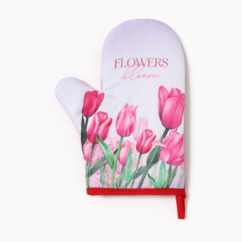 Варежка-прихватка 20х27см Тюльпаны, 100% полиэстер Доляна *1