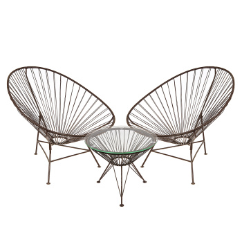 Набор дачной мебели "Ракушка" стол (стекло) 50 см + 2 кресла (до 120 кг), полиротанг коричневый *1