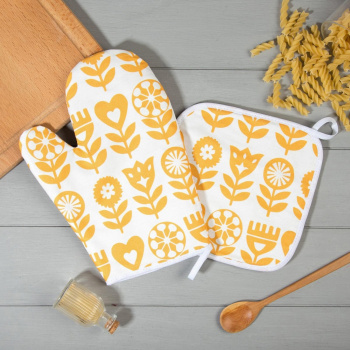 Набор прихваток Yellow garden варежка-прихватка 20х27см, прихватка 19х19см 100% хлопок Этель *1
