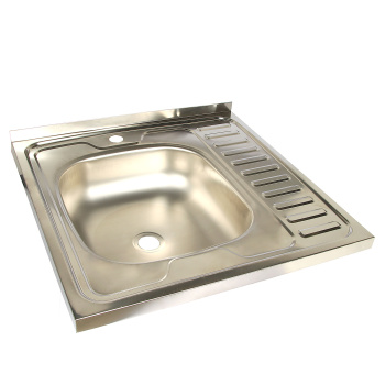 Мойка нерж.накладн.600х600х150мм 0,5 мм ЛЕВАЯ без сифона, выпуск 1 1/2" *1/18