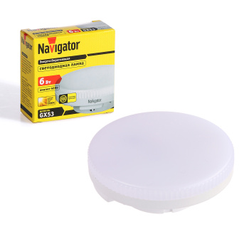 Лампа светодиодная Navigator, GX53, таблетка, 6 Вт, 450 Лм, 2700 К, теплый белый