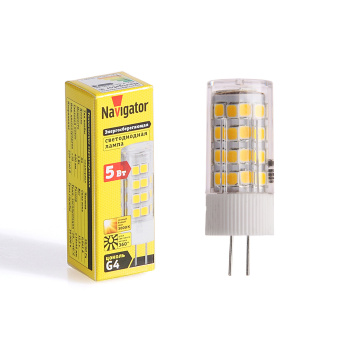 Лампа светодиодная Navigator, G4, капсула,220 В, 5 Вт, 400 Лм, 3000 К, теплый белый