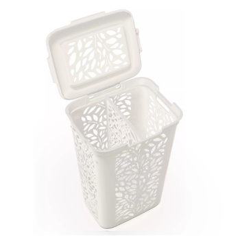 Корзина для белья пластм. 60л "Leaves" с разделителем 440x340x635мм Молочный 48917  ("Пли-быт") *1/4