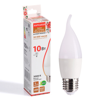 Лампа светодиодная TDM Народная, Е27, свеча на ветру WFC37, 10 Вт, 800 Лм, теплый белый свет