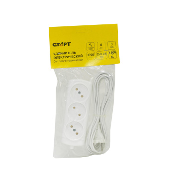 Удлинитель 3 розетки 5м б/з ШВВП 2*0,75мм2 6А мощ.нагр 1300Вт СТАРТ *1/35