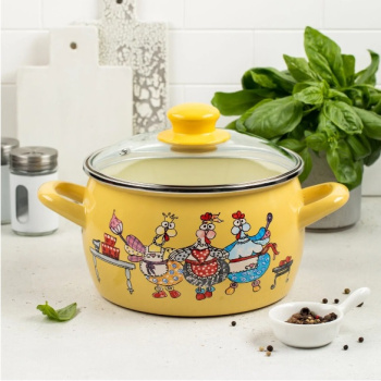 Кастрюля эмалированная "Куриный переполох" 5,4л d220мм Стекл.кр. 374689 ("МЕТРОТ" Сербия) *1/4
