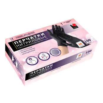 Перчатки нитриловые текстурир. на пальцах Черные 100шт в коробке р-р "M" SEMPB2 "А.Д.М."*1/10