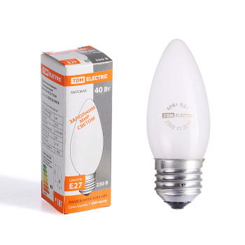 Лампа накаливания TDM, Е27, свеча, 40 Вт, 310 Лм, теплый белый свет