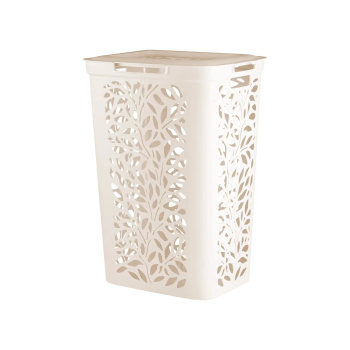 Корзина для белья пластм. 60л "Leaves" 440x340x635мм Молочный 48907 ("Плимербыт") *1/4