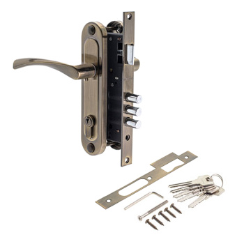 Замок врезной 70мм бронза, 3 ригеля 1523/60-AB Avers *1/20