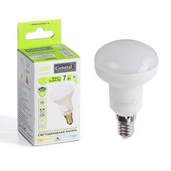 Лампа светодиодная GENERAL, Е14, рефлектор R50, 7 Вт, 450 Лм, холодный белый свет