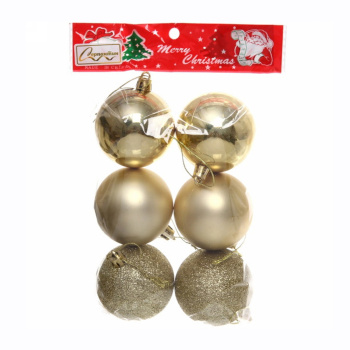 Новогодние шары 6 см (набор 6 шт) "Микс фактур", Золотой (пакет)