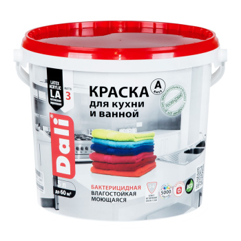 Краска акриловая 5 л для кухни и ванной DALI, белая база А, глубокоматовая, влагостойкая