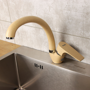 Смеситель для кухни Potato P59222-9 высокий излив (кремовый) *1/10