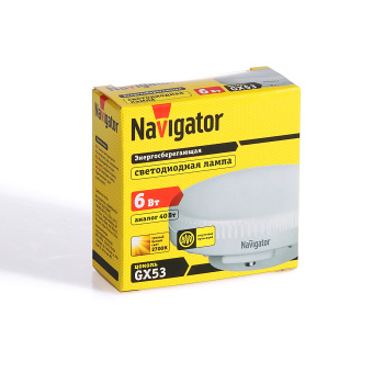 Лампа светодиодная Navigator, GX53, таблетка, 6 Вт, 450 Лм, 2700 К, теплый белый