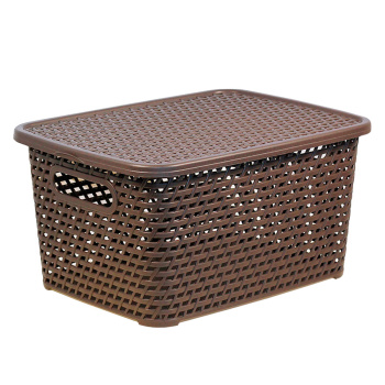 Корзина для хранения пластм. "Ротанг" 370х280х190мм с Крышкой, Коричневый М2375 ("М-Пластика")*1/6