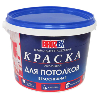 Краска акриловая 3 кг для потолков BROZEX, белоснежная