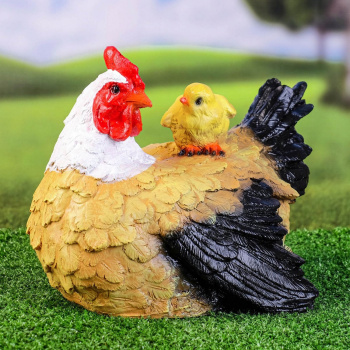 Садовая фигура "Курица наседка с цыплятами" пестрая 30х25см  3242425