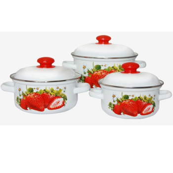 Набор кастрюль эмалированных: 1,5л+2,0л+3,0л рис. "Сочная клубника" С-124АП2/4 "Лысьвенские ЭМАЛИ"*1