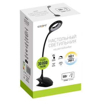 Светильник настольн. Старт СТ204 (светодиодный 5Вт сенсор вкл, диммер прищепка) черный 220В  *1/12