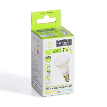 Лампа светодиодная GENERAL, Е14, рефлектор R50, 7 Вт, 450 Лм, холодный белый свет