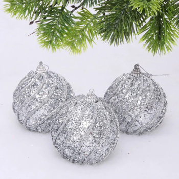 Новогодние шары "GLAME - Блестящий мир" 8 см (набор 3 шт), Серебро