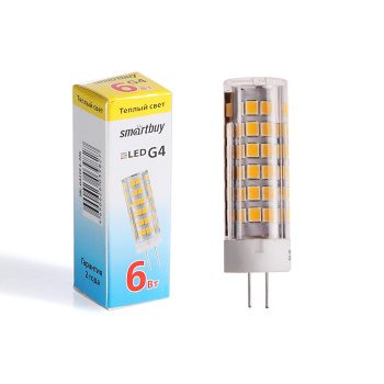 Лампа светодиодная Smartbuy, G4, капсула, 220 В, 6 Вт, 480 Лм, 3000 К, теплый белый