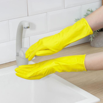 Перчатки латексные с хлопковым напылением M (средний) 1пара Желтые DGL025P "Komfi" *10/120