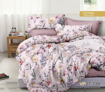 Постельное белье 1,5сп поплин на резинке Орхидея VP27-339, наволочки 70*70 - 2шт *1/4